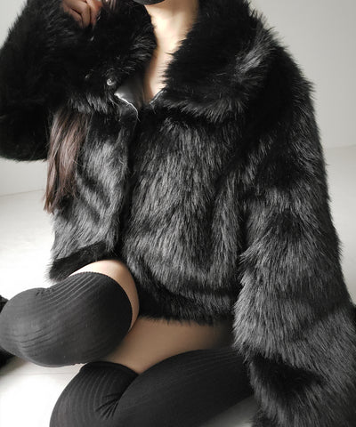 スタンドカラーミックスファーショートコート ／ stand-collar mix fur short coat