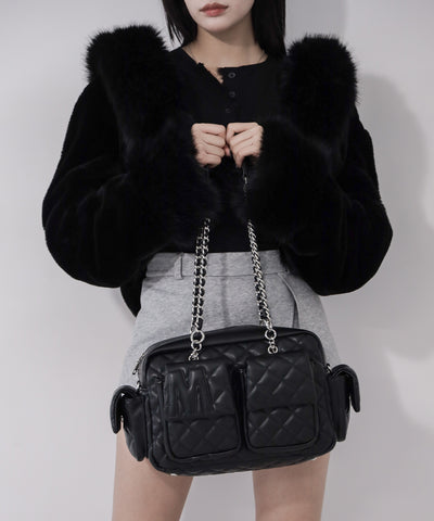 【 ２WAY 】Ｍロゴフェイクレザーキルティングチェーンショルダーバッグ ／ M logo fake leather quilting chain shoulder bag