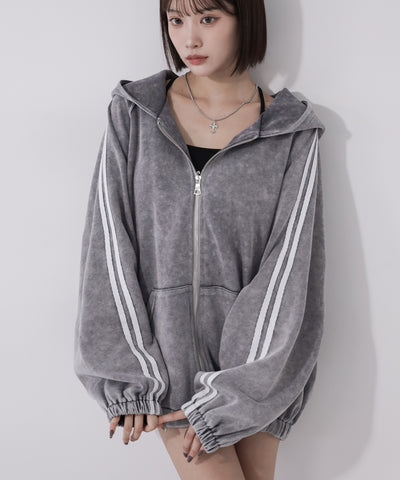 ピグメントヴィンテージ加工サイドラインジップアップパーカー ／ Pigment vintage side line zip-up hoodie