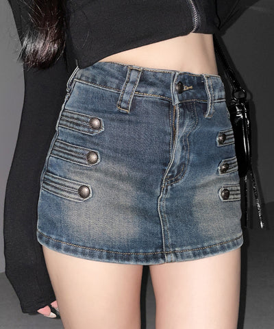ナポレオンデザインストレッチデニムミニスカパン ／ napoleon design stretch denim mini skirt pants