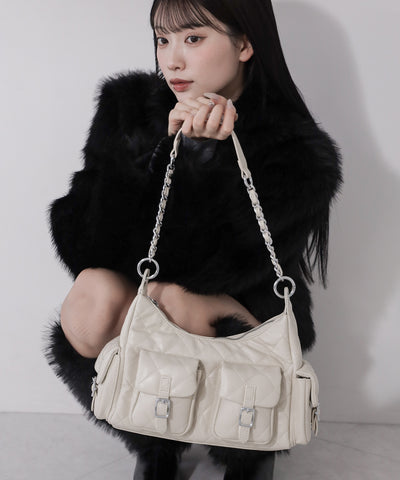 【 ２WAY 】アウトポケットキルティングチェーンショルダーバッグ ／ 2WAY out pocket quilting chain shoulder bag