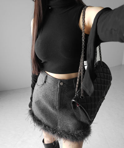 【 インナーパンツ裏地付 】ファードッキングウールライクレディミニスカート ／ fur docking woollike lady mini skirt