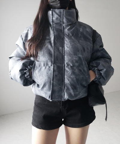 【 セットアップ着用可能 】ヴィンテージライクフェイクレザーショートダウンジャケット ／ vintage like fake leather short down jacket