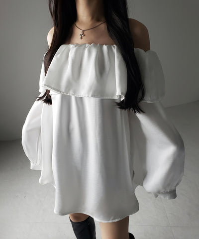 【 ２color 】オフショルダーフリルオーバーミニワンピース ／ off shoulder frill over mini onepiece
