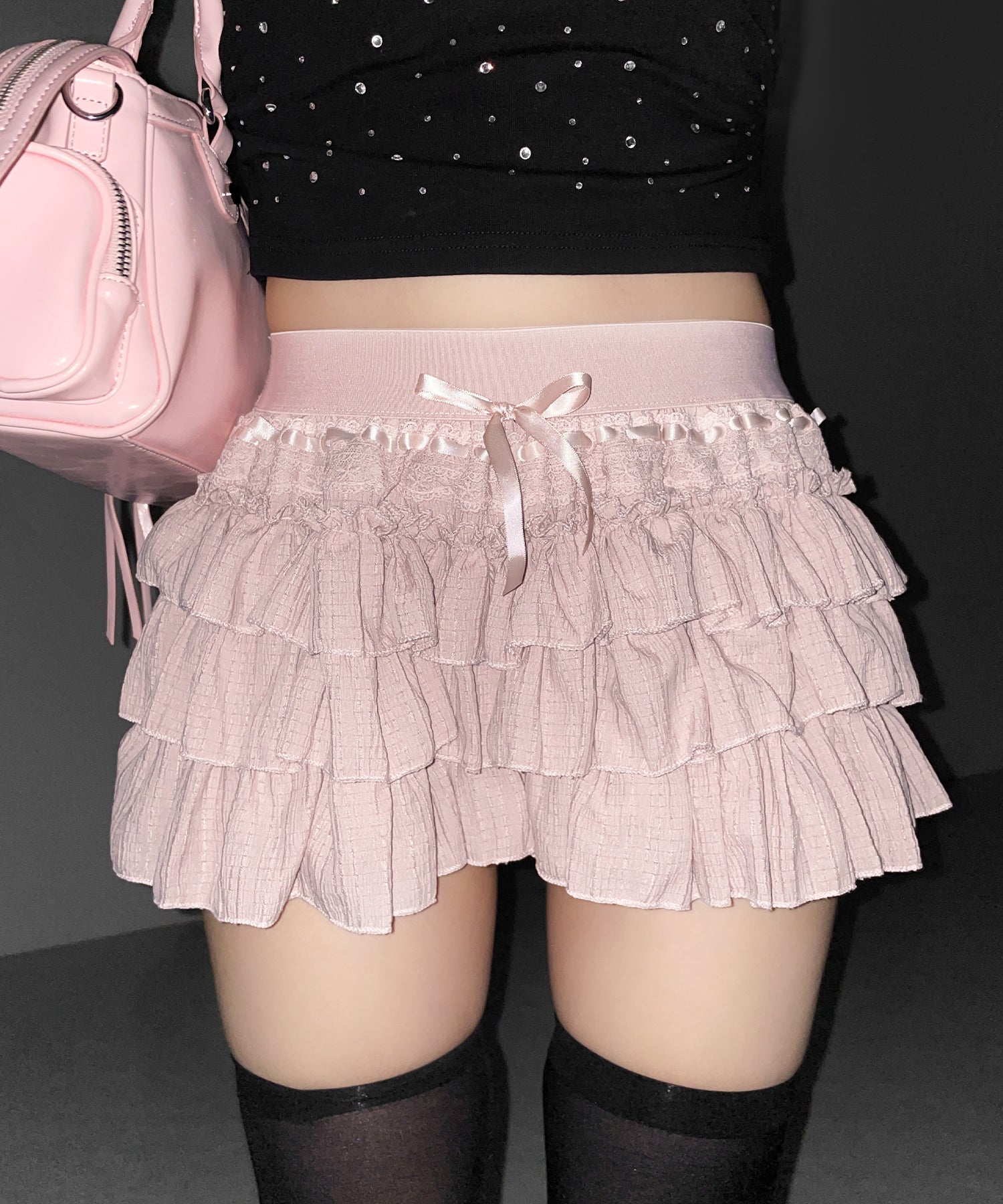 【インパン裏地付 】リボンティアードフリルミニスカート ／ ribbon tiered frill mini skirt