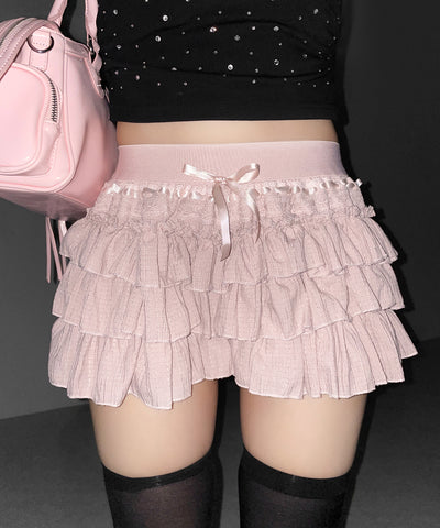 【インパン裏地付 】リボンティアードフリルミニスカート ／ ribbon tiered frill mini skirt