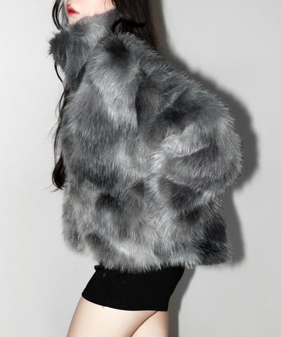 ダブルジップスタンドカラーニュアンスファージャケット ／ double zip stand collar nuance fur jacket
