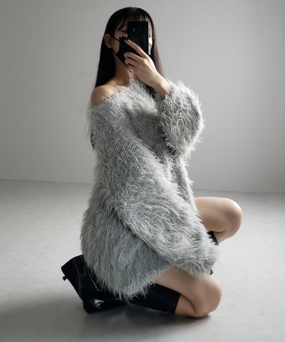 【 ３color 】フラッフィーシャギーボリュームニットミニワンピース ／ fluffy shaggy volume knit mini onepiece