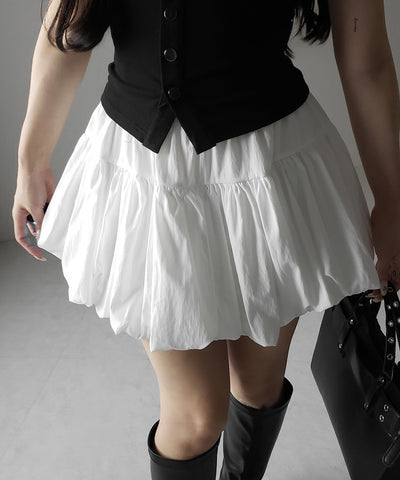 【 ２color ／インパン裏地付き 】ティアードコットンバルーンミニスカート ／ tiered cotton balloon mini skirt