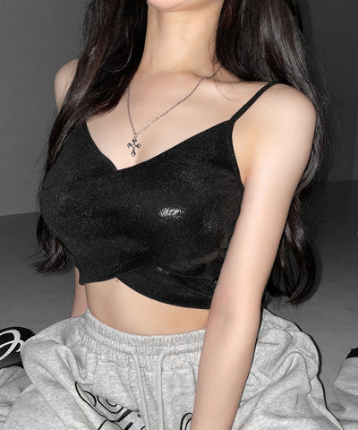 メタリックドレープクロスキャミソール ／ metallic drape cross camisole