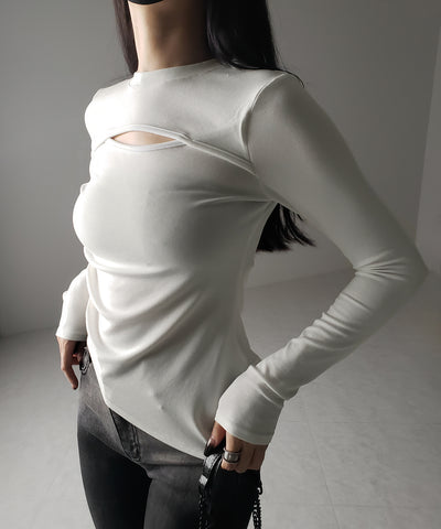 【 ３color 】カットアウトサイドシャーリングアシンメトリートップス ／ cut-out side shirring asymmetry tops