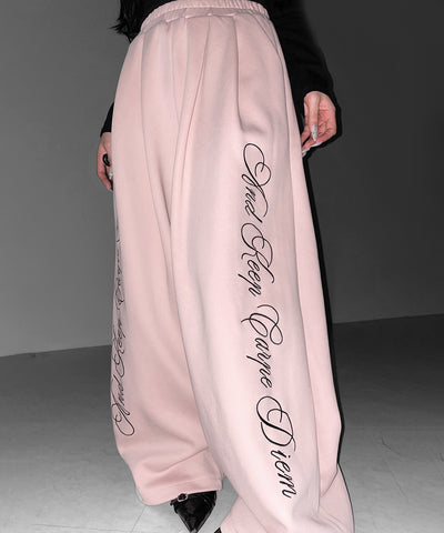 レタリングロゴ刺繍ワイドスウェットパンツ ／ lettering logo embroidery wide sweatpants