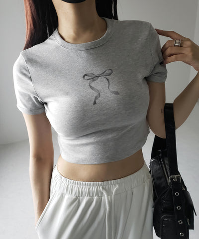 【 ４color 】ミニリボンショートちびＴシャツ ／mini ribbon short chibi Tee