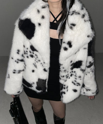 カウミドルフェイクファコート ／ cow middle fakefur coat