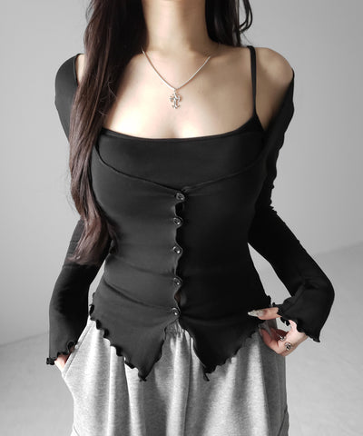 【 ２点セット 】レイヤードメロースリムカーディガン＆キャミソール SET ／ layered mellow slim cardigan & camisole SET