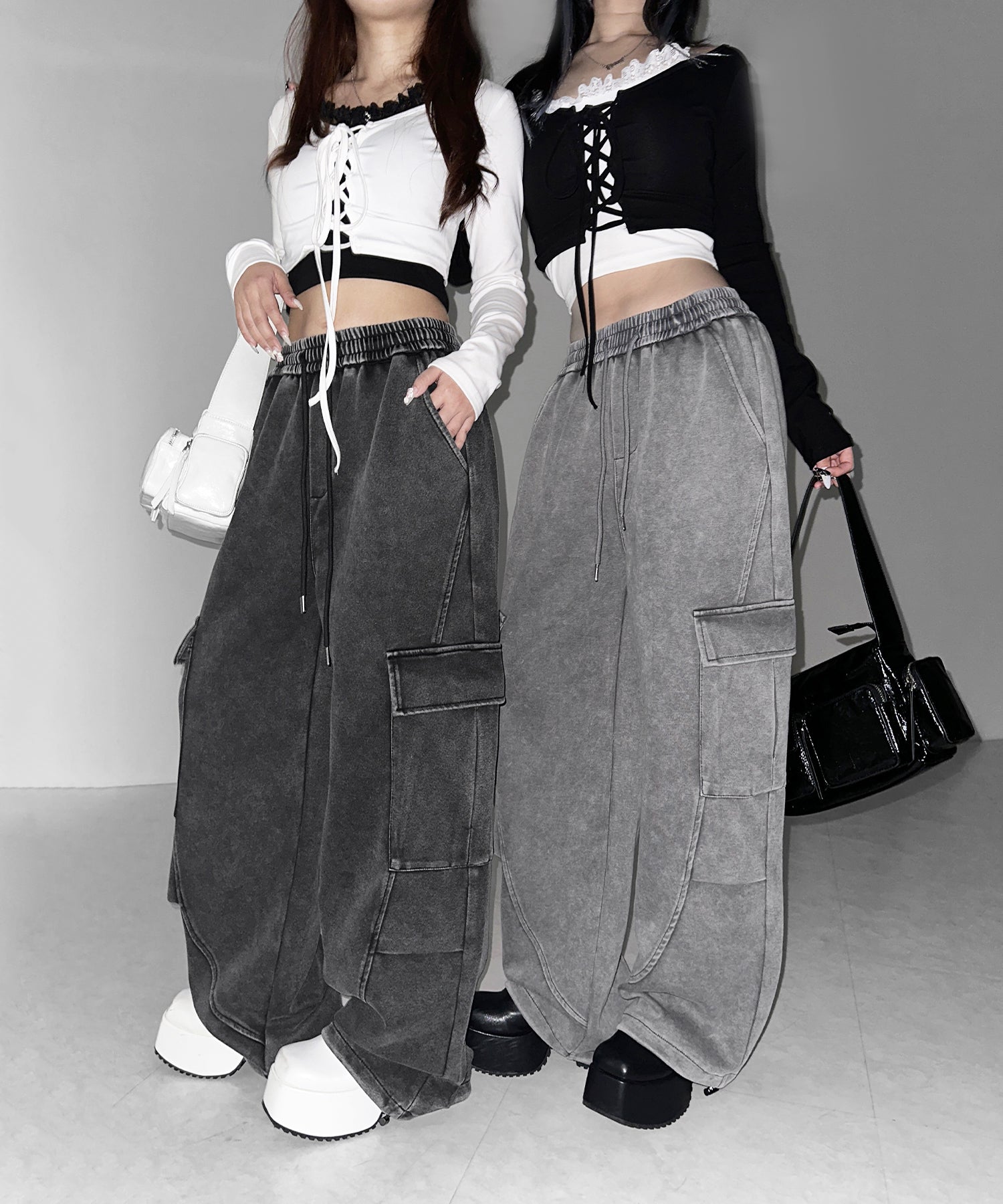 【 裾絞り可能２WAY 】ピグメントヴィンテージタックカーゴスウェットパンツ ／ pigment vintage tuck cargo sweatpants