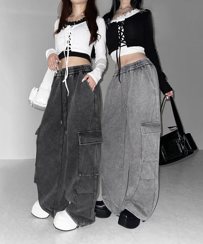 【 裾絞り可能２WAY 】ピグメントヴィンテージタックカーゴスウェットパンツ ／ pigment vintage tuck cargo sweatpants