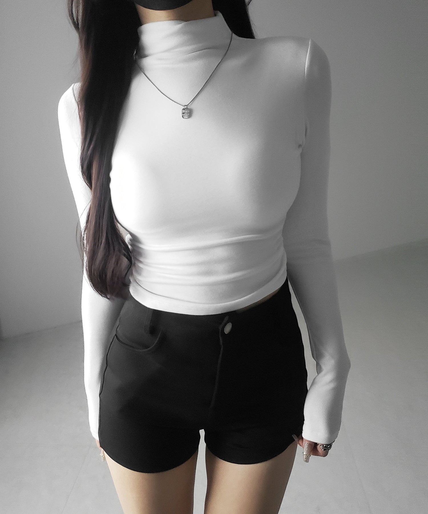 【 カップ付き ／ 裏起毛 】プチハイネックシャーリングショートカットソートップス