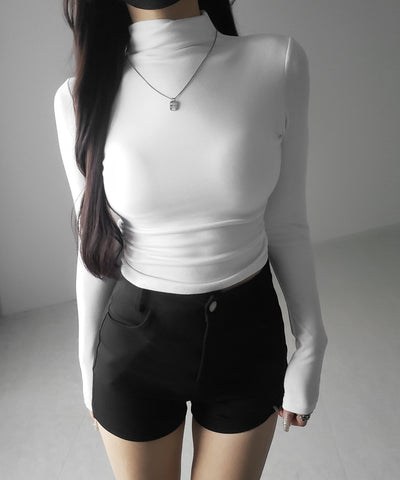 【 カップ付き ／ 裏起毛 】プチハイネックシャーリングショートカットソートップス