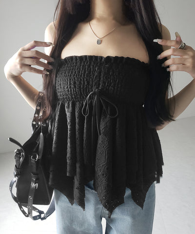 【 トップスとしても使える２WAY 】シャーリングリボンフリルビスチェミニスカート ／ shirring ribbon frill bustier mini skirt