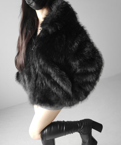 フェイクファーフーディミドルコート ／ fake fur hoodie middle coat