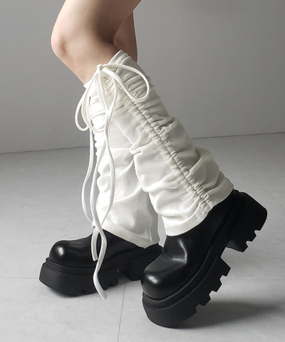 【 ２color 】ストラップリボンサイドシャーリングレッグカバー ／ strap ribbon side shirring leg cover
