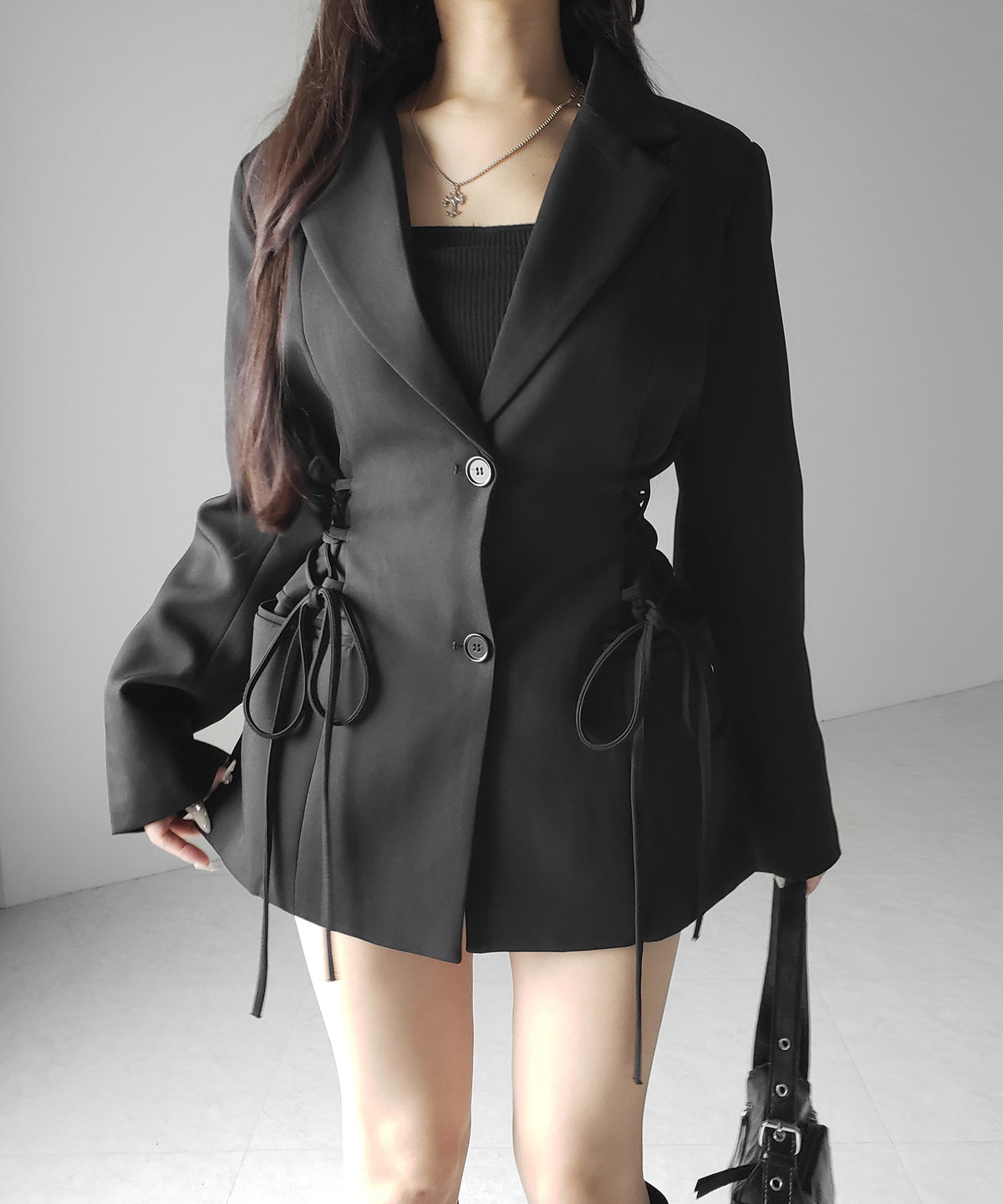レースアップリボンスリムテーラードジャケット ／ lace-up ribbon slim tailored jacket