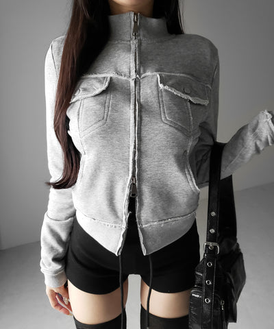 ダブルジップアウトポケット裏毛スリムジャケット ／ Double-zip outer pocket sweat slim jacket
