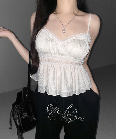 レースフリルペプラムキャミソール ／ lace frill peplum camisole