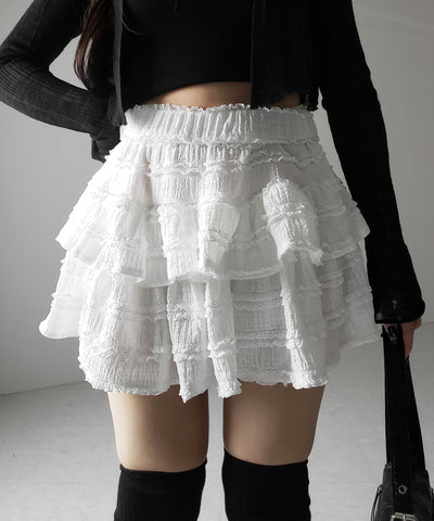 【 ２color ／インパン裏地付 】ティアードフリルミニスカート ／ tiered frill mini skirt