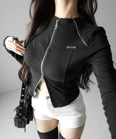 ダブルジップバイカースリムトップス ／ double zip biker slim tops