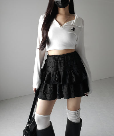 【 ２color ／インパン裏地付 】ティアードフリルミニスカート ／ tiered frill mini skirt