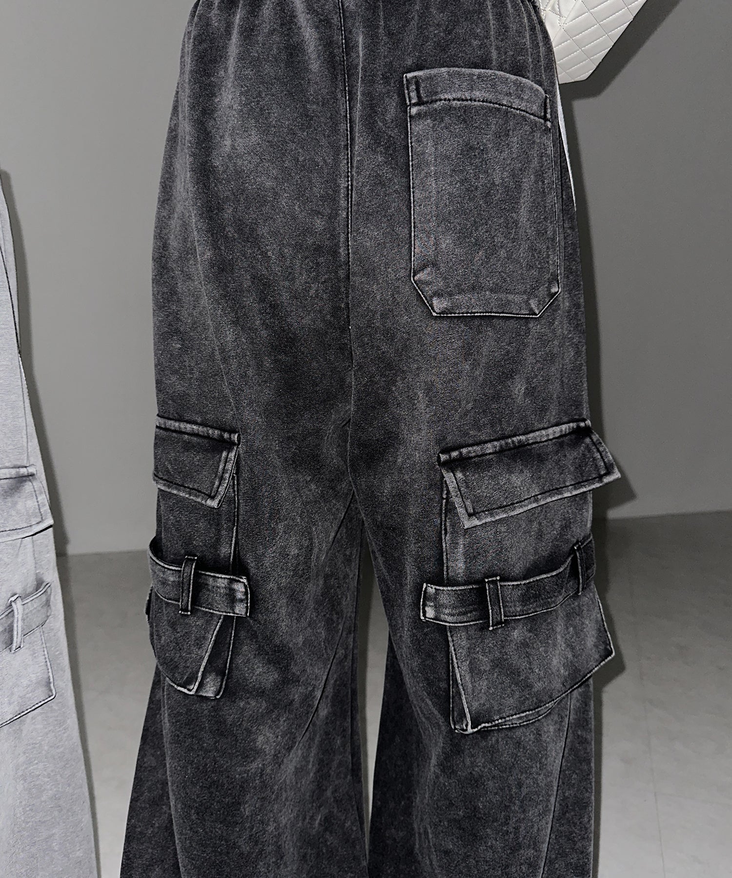 【 裾絞り可能２WAY 】サイドラインピグメントワイドカーゴスウェットパンツ ／ sideline pigment wide cargo sweatpants