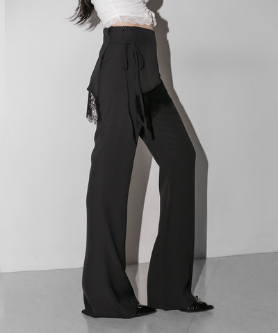 【３size 】レースレイヤードサイドリボンラップフレアスラックス ／ lace layered side ribbon wrap flare slacks