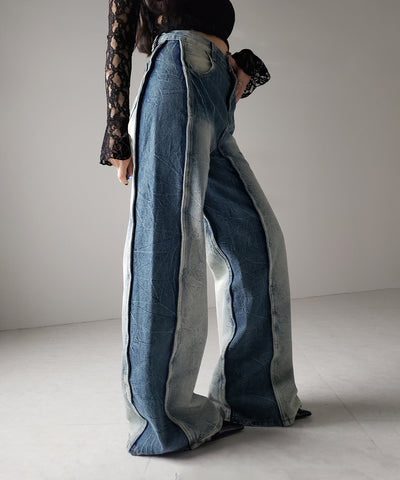 【 ４size 】ヴィンテージライクサイドタックストレートデニム ／vintage like side tuck straight denim