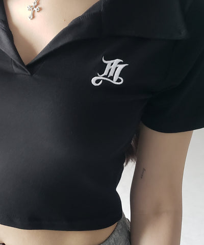【 ２color 】M LOGO スキッパーショート半袖Tシャツ ／ M LOGO skipper neck short sleeve T-shirt