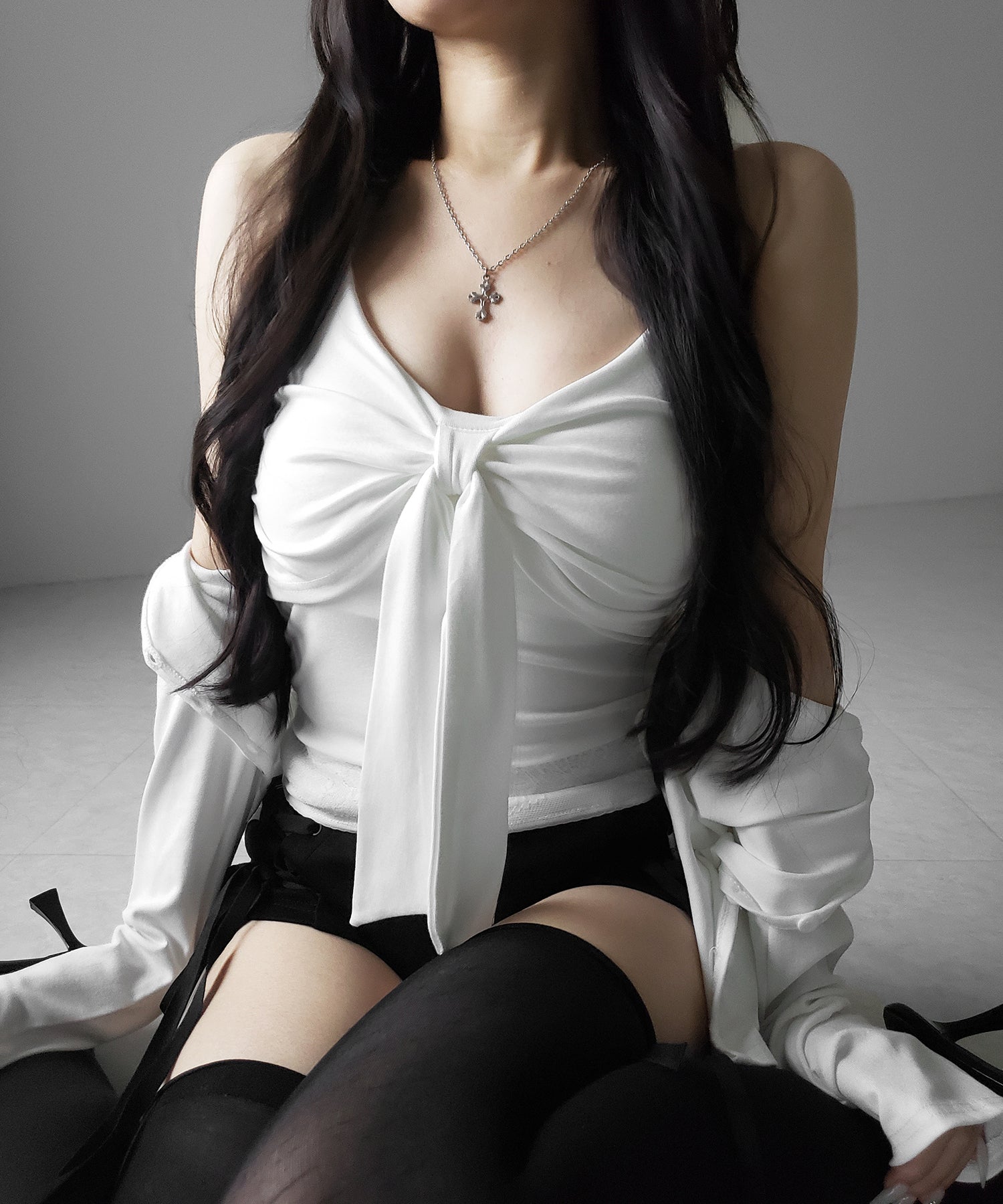 【 ２点セット 】リボンカットソーキャミソール ＋ カーディガンセット ／ribbon cutsew camisole + cardigan SET