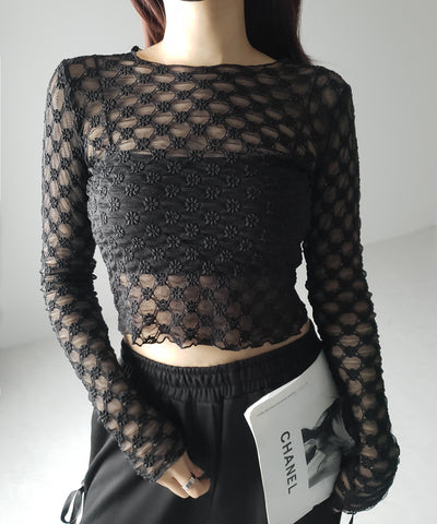 【 ２color 】デイジーレースチュールシアートップス ／ daisy race tulle sheer tops