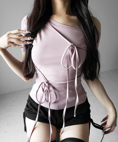 ストリングリボンスリムフィットTシャツ ／ string ribbon slim fit T-shirts