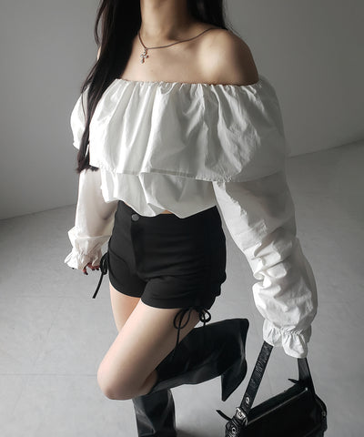 【 ２color 】オフショルダーフリルショートブラウス ／off shoulder frill short blouse