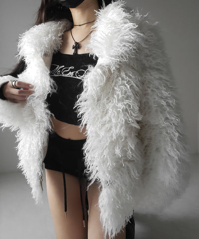 シャギーフェイクファーレディミドルコート ／ shaggy fake fur lady middle coat