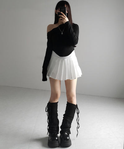 【 ２color 】ワンショルダーレースポイントスリムカットソートップス ／ one shoulder lace point slim cutsew tops