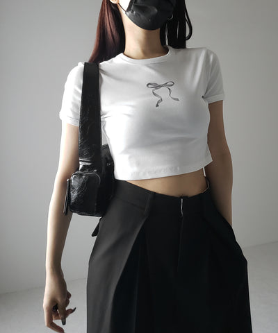 【 ４color 】ミニリボンショートちびＴシャツ ／mini ribbon short chibi Tee