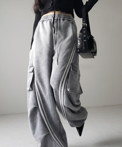 【 ２color ／裾絞り可能２WAY 】ピグメントヴィンテージサイドラインタックワイドスウェットパンツ ／ pigment vintage sideline tuck wide sweatpants