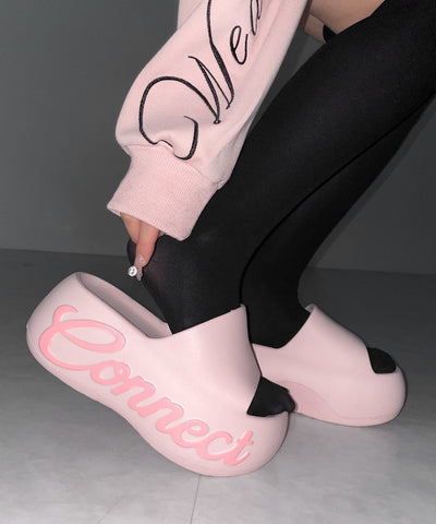 レタリングロゴ厚底スライドサンダル ／ lettering logo platform slide sandals