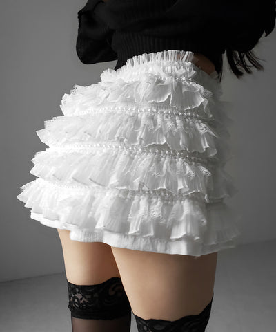 【  インパン裏地付 】フリルレースミニスカート ／ frill lace mini skirt