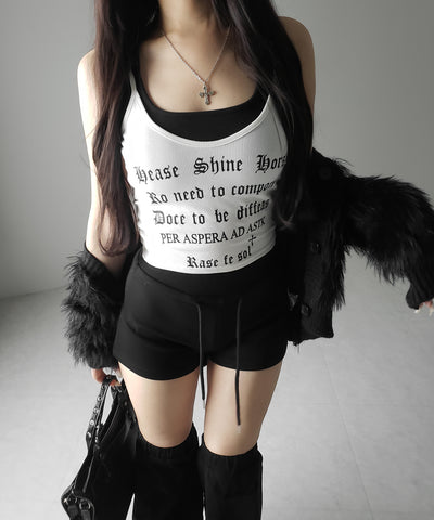 【 ２color 】グランジロゴレイヤードキャミソールトップス ／ grunge logo layered camisole tops