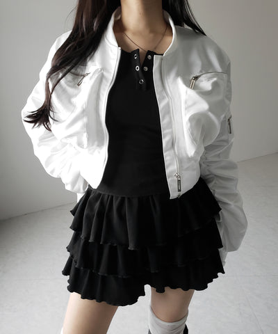 【 ３color 】３段フリルカットソーミニスカパン ／ 3 frill cutsew mini skirt pants