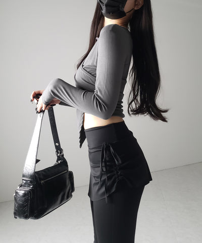 【 ３color 】ラインストラップギャザークロスレイヤードトップス ／ line strap gather cross layered Tops