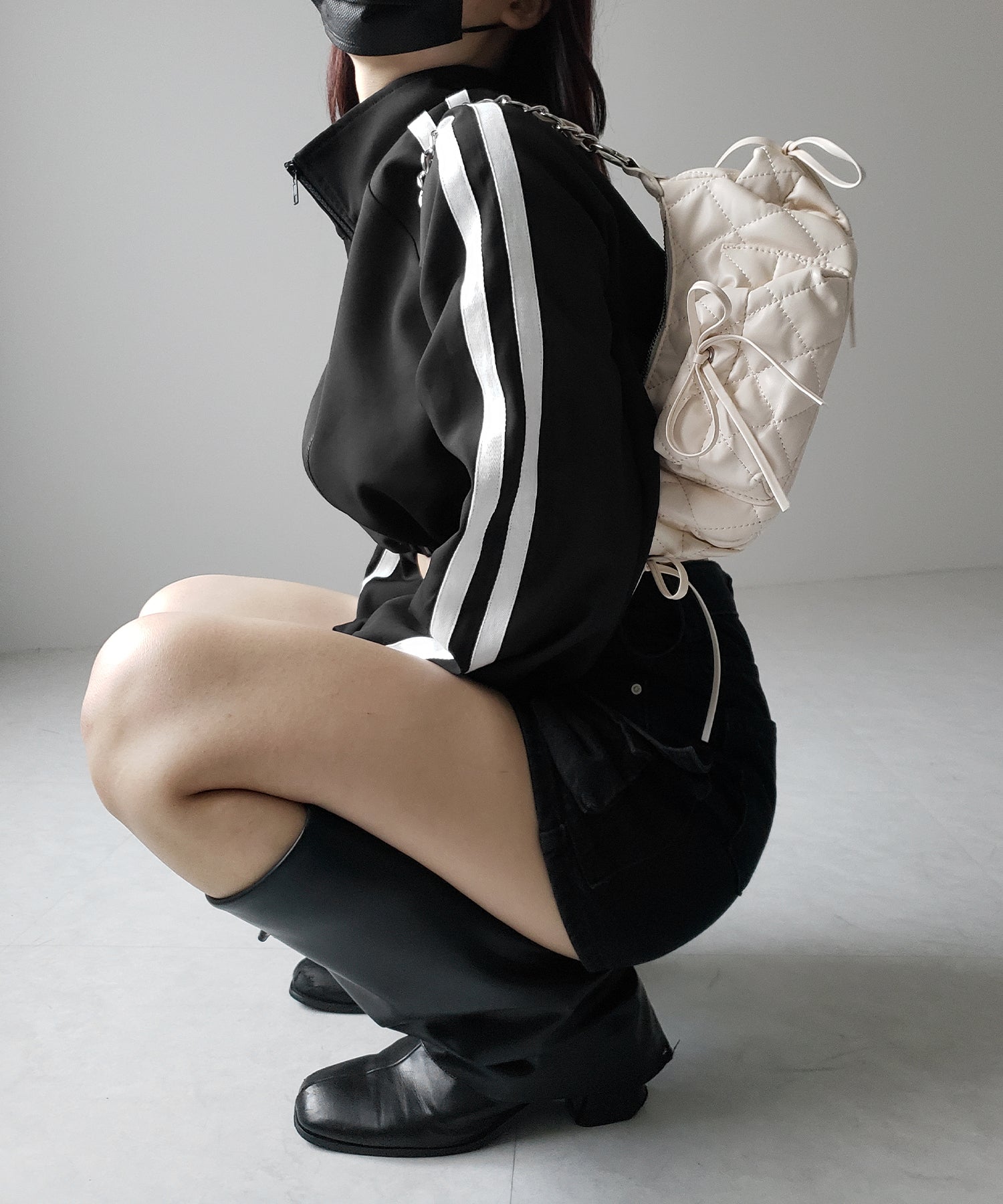 【 ３color ／２WAY 】ストラップリボンキルティングチェーンショルダーバッグ ／ strap ribbon quilted chain shoulder bag